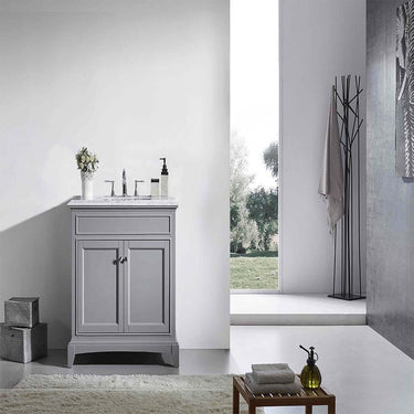 Eviva Elite Princeton 30″ Solid Wood Bathroom Vanity Set with Double OG White Carrera Marble Top Vanity Eviva Grey